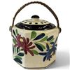Image 1 : Vintage Hand Painted Porcelain Biscuit Jar with Handle - 7" diameter