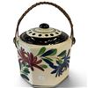 Image 2 : Vintage Hand Painted Porcelain Biscuit Jar with Handle - 7" diameter