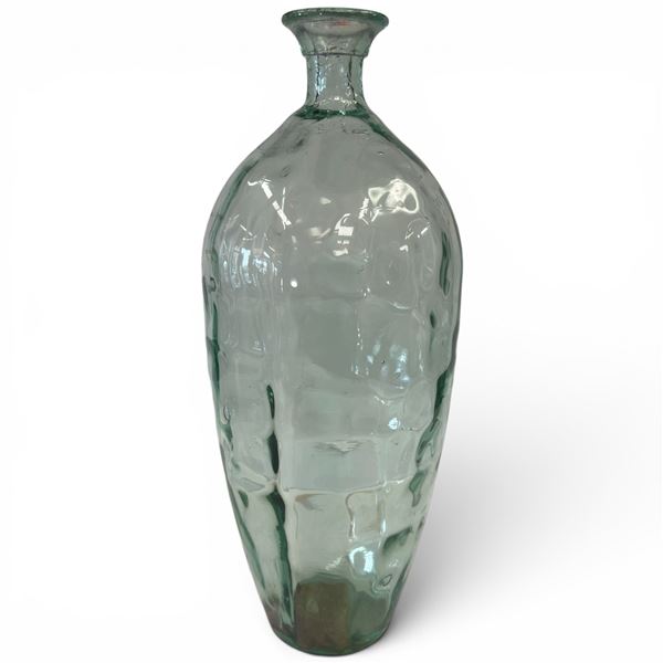 Tall Dimpled Green Glass Vase - 16" tall x 7" diameter