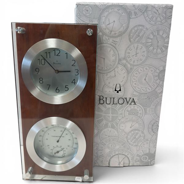 New in Box Bulova Mariner Wall Clock With Thermometer & Hygrometer - 2" x 7" x 14.5" tall - Model: C