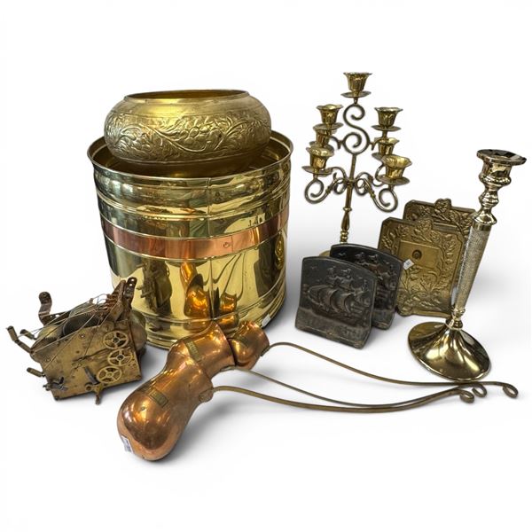 Large Brass Planter and a Variety of Brass and Copper Items - Planter is 11" tall x 13" diameter