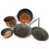Image 2 : 5 Antique Copper Cooking Pans & 1 Jardinière - Largest Pan is 3" deep x 12" diameter