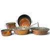 Image 3 : 5 Antique Copper Cooking Pans & 1 Jardinière - Largest Pan is 3" deep x 12" diameter