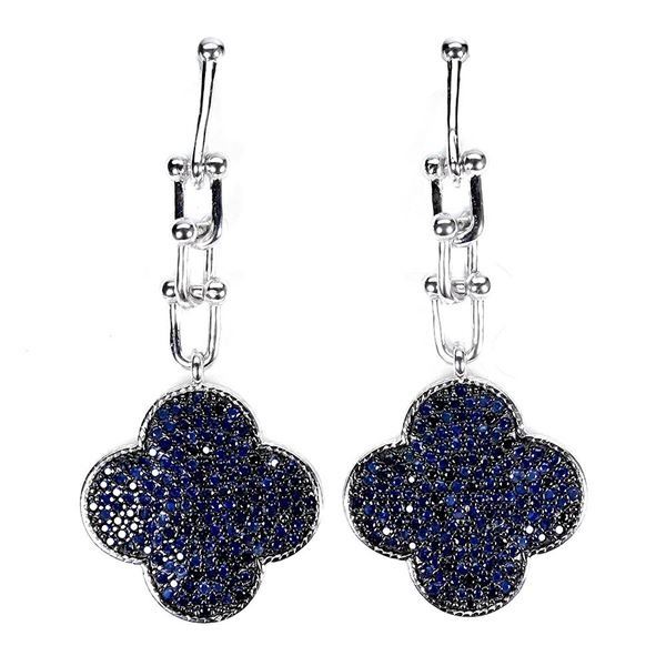 DIAMOND CUT BLUE SAPPHIRE EARRINGS IN 14K WHITE GOLD OVER 925 STERLING SILVER -