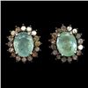 Image 1 : LUXURIOUS 6X4 MM GOOD CLARITY EMERALD AND 32 PCS. NATURAL DIAMONDS EARRINGS IN 14K WHITE GOLD OVER 9