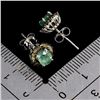 Image 2 : LUXURIOUS 6X4 MM GOOD CLARITY EMERALD AND 32 PCS. NATURAL DIAMONDS EARRINGS IN 14K WHITE GOLD OVER 9