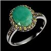 Image 2 : BIG 10X8 MM EMERALD and SAPPHIRES RING in 14K WHITE GOLD over 925 STERLING SILVER