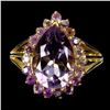 Image 1 : HUGE 13X9 MM AMETHYST RING IN 14K YELLOW GOLD OVER 925 STERLING SILVER - SIZE 7.