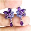 Image 2 : PEAR CUT 7X5 MM AMETHYST AND VALUABLE TANZANITE EARRINGS IN 14K WHITE GOLD OVER 925 STERLING SILVER
