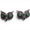 Image 1 : OWL-SHAPED EARRRINGS WITH EMERALD AND RHODOLITE GARNET IN 14K WHITE GOLD OVER 925 STERLING SILV