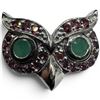 Image 2 : OWL-SHAPED EARRRINGS WITH EMERALD AND RHODOLITE GARNET IN 14K WHITE GOLD OVER 925 STERLING SILV