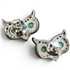 Image 3 : OWL-SHAPED EARRRINGS WITH EMERALD AND RHODOLITE GARNET IN 14K WHITE GOLD OVER 925 STERLING SILV