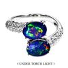 Image 1 : OVAL CABOCHON BLACK OPAL RING AND CZ IN 14K WHITE GOLD OVER 925 STERLING SILVER - SIZE 6 - APPRAISED