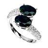 Image 2 : OVAL CABOCHON BLACK OPAL RING AND CZ IN 14K WHITE GOLD OVER 925 STERLING SILVER - SIZE 6 - APPRAISED