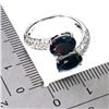 Image 3 : OVAL CABOCHON BLACK OPAL RING AND CZ IN 14K WHITE GOLD OVER 925 STERLING SILVER - SIZE 6 - APPRAISED
