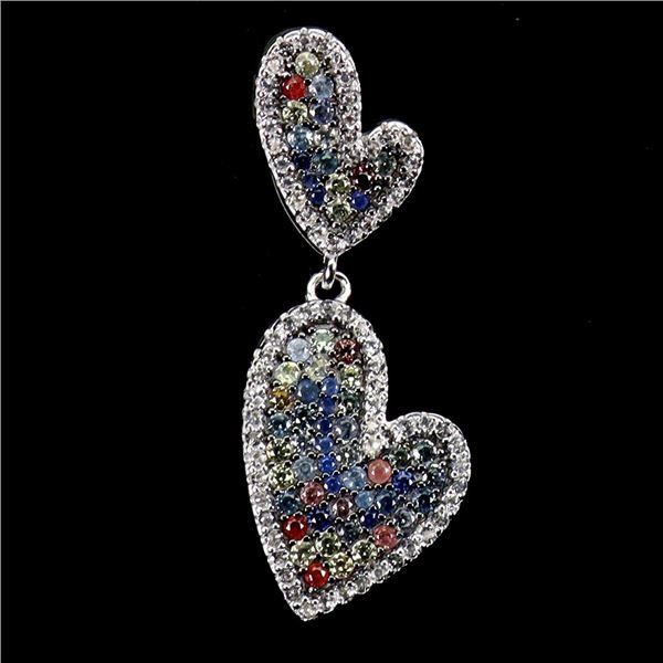 MULTI-COLOR ROUND DIAMOND CUT SAPPHIRE PENDANT IN 14K WHITE GOLD OVER 925 STERLING SILVER - APPRAISE