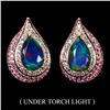 Image 1 : BIG 9X6 MM PEAR CUT BLACK OPAL AND CZ EARRINGS IN 14K ROSE GOLD OVER 925 STERLING SILVER - APPRAISED