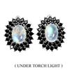 Image 1 : 7X5 MM MOONSTONE AND BLACK SPINEL EARRINGS IN 14K WHITE GOLD OVER 925 STERLING SILVER - APPRAISED RE