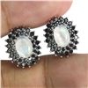Image 2 : 7X5 MM MOONSTONE AND BLACK SPINEL EARRINGS IN 14K WHITE GOLD OVER 925 STERLING SILVER - APPRAISED RE