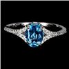 Image 1 : 123.8X6 OVAL CUT SWISS BLUE TOPAZ RING IN 14K WHITE GOLD OVER 925 STERLING SILVER - SIZE 7