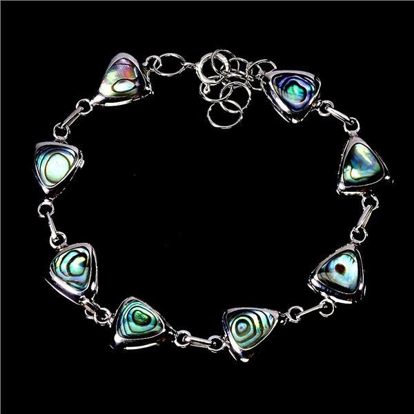 TRILLIANT CUT MOTHER OF PEARL BRACELET N 14K WHITE GOLD OVER 925 STERLING SILVER "
