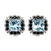 Image 1 : 7MM CUSHION CUT SKY BLUE TOPAZ AND BLACK SPINEL EARRINGS IN 14K WHITE GOLD OVER 925 STERLING SILVER