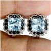 Image 3 : 7MM CUSHION CUT SKY BLUE TOPAZ AND BLACK SPINEL EARRINGS IN 14K WHITE GOLD OVER 925 STERLING SILVER
