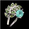Image 1 : 4 MM ROUND CUT EMERALD AND CROME DIOPSIDE RING IN 14K WHITE GOLD OVER 925 STERLING SILVER - SIZE 6.5