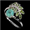 Image 2 : 4 MM ROUND CUT EMERALD AND CROME DIOPSIDE RING IN 14K WHITE GOLD OVER 925 STERLING SILVER - SIZE 6.5