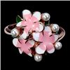 Image 1 : MOTHER OF PEARL AND ENAMEL RING IN 14K WHITE GOLD OVER 925 STERLING SILVER - SIZE 7