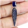 Image 1 : 6X4 OCTAGON CUT BLUE SAPPHIRE PENDANT IN 14K WHITE GOLD OVER 925 STERLING SILVER - APPRAISED REPLACE