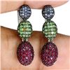 Image 2 : EXQUISITE TSAVORITE GARNET, RUBY AND SAPPHIRE EARRINGS IN 2-TONE BLACK-RHODIUM AND 14K WHITE GOLD OV