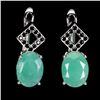 Image 2 : 8X6 MM OVAL CUT EMERALD AND BLACK SPINEL EARRINGS IN 14K WHITE GOLD OVER 925 STERLING SILVER - SIZE