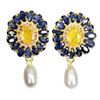 Image 2 : HIGH END 5X3 mm YELLOW SAPPHIRE, BLUE SAPPHIRE, RUBY AND PEARL EARRINGS IN 14K YELLOW PLATED GOLD OV