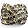 Image 1 : BLACK AND WHITE DIAMOND CROSSOVER RING SET IN .925 STERLING SILVER - SIZE 7 - BAND IS 14 MM WIDE