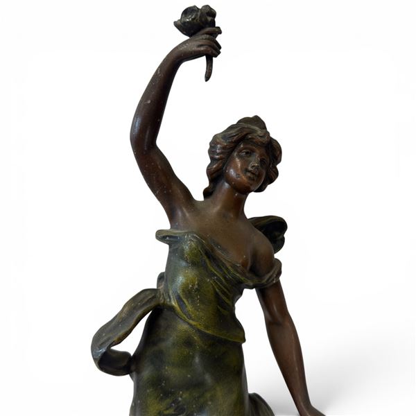 French Cold Painted Spelter Figure "Moisson" by Charles Octave Levy Damaged 18" Tall