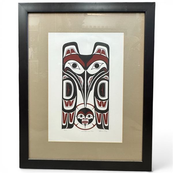 Ltd. Editon Clarence Mills Print  "Haida Raven Moon Totem" #36/220 - Frame dimensions" 25" x 31"