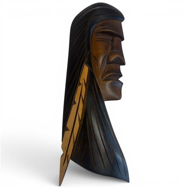 Signed Todd Watts Hand Carved "Warrior" Cedar Wall Plaque - 5" x 14"