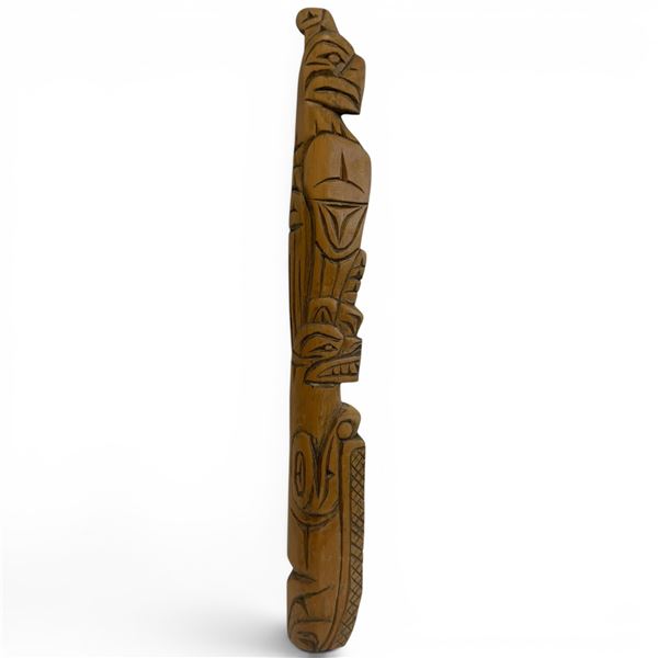 Signed David Joseph Carved Wood "Beaver - Thunder Eagle" Totem Wall Plaque - 2.5" x 15' tall - Squam