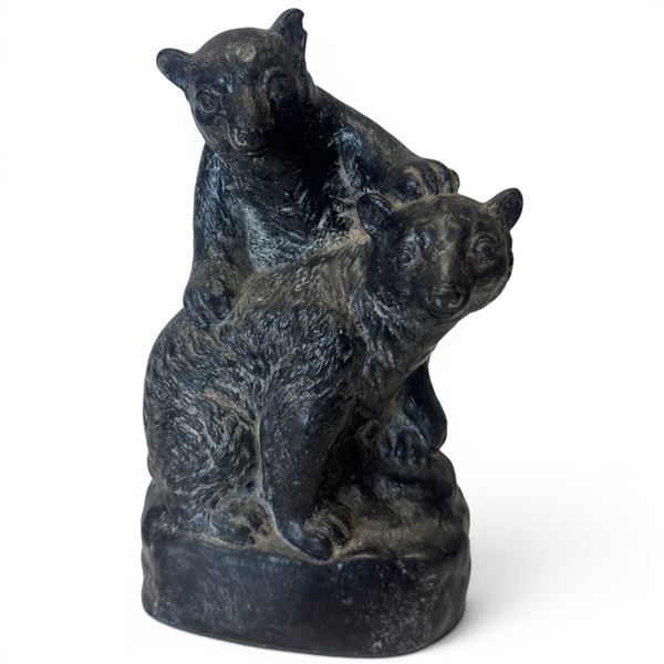 Carved Soapstone Bear Cubs Statue - 4" x 5" x 9" tall