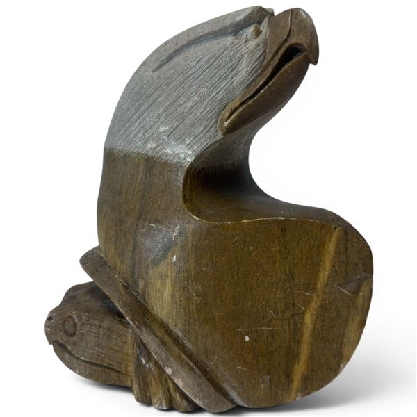 Signed Clifton Henry Soapstone Eagle Sculpture - Famed Six Nations Carver - 3.5" x 5" x 7" tall