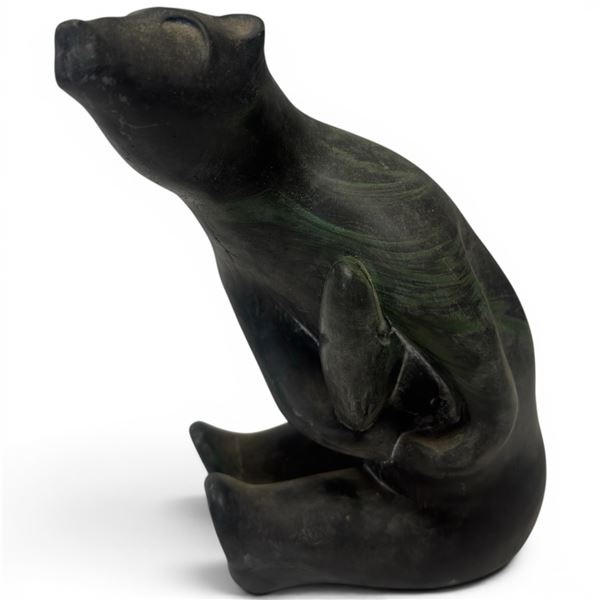 1972 Aardvark Canada  "Bear with Salmon" Sculpture - Signed - 3" x 4" x 6" tall