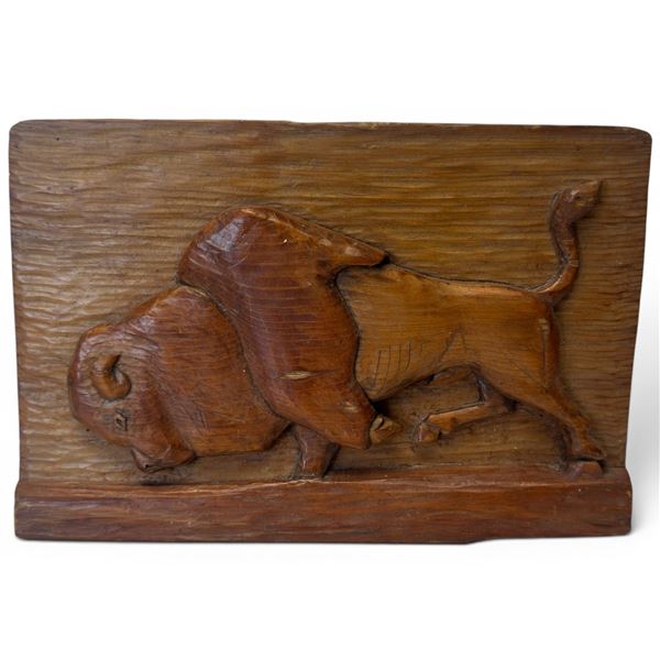 Carved Cedar Wood Buffalo Plaque  - 2" x 11" x 7.5" tall