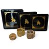 Image 1 : 3 Black Lacquered Trays with Lion Motif, Stone Coasters and 2 Marble Cup Holders (Largest Tray is 12