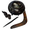 Image 2 : Group of Australian Collectibles - Boomerang, Pottery Bowl on Stand, Letter Opener and 2 Carved Bird