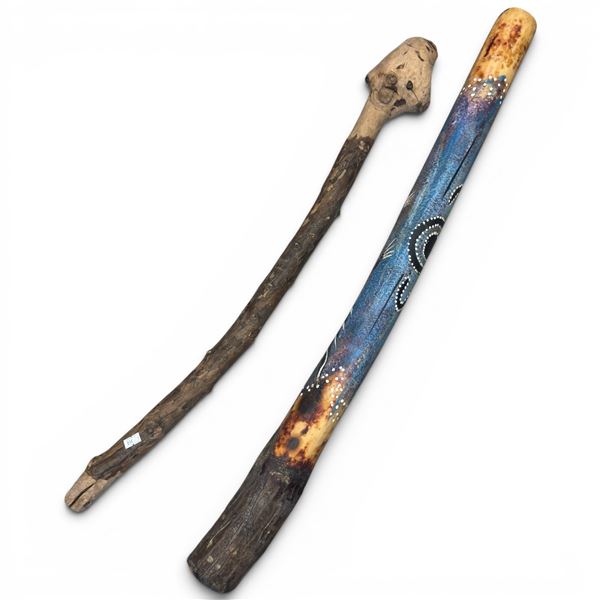 Australian Folk Art Cane and Hand Painted Didgeridoo