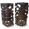 Image 1 : 2 Vintage Mexican Mayan-style 3D Carved Wooden Masks - 5" deep x 9" wide x 16" tall
