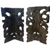 Image 2 : 2 Vintage Mexican Mayan-style 3D Carved Wooden Masks - 5" deep x 9" wide x 16" tall
