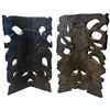 Image 3 : 2 Vintage Mexican Mayan-style 3D Carved Wooden Masks - 5" deep x 9" wide x 16" tall