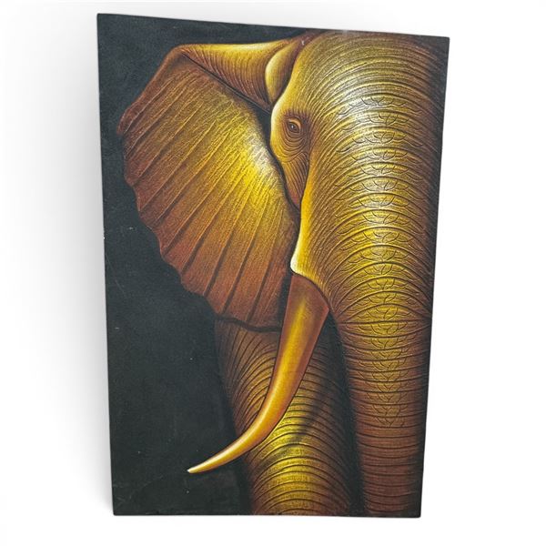 Large "Golden Elephant" Painting on Stretched Canvas - 39" x 59"